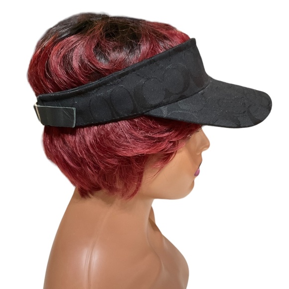 Coach Black Visor Hat with Signature Motif Leather Adjust Strap - Picture 4 of 16